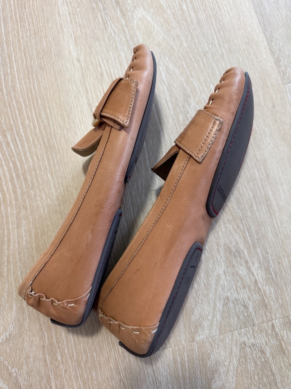 Frances Valentine Tan Leather Loafers with Gold Buckle - Picture 3 of 7